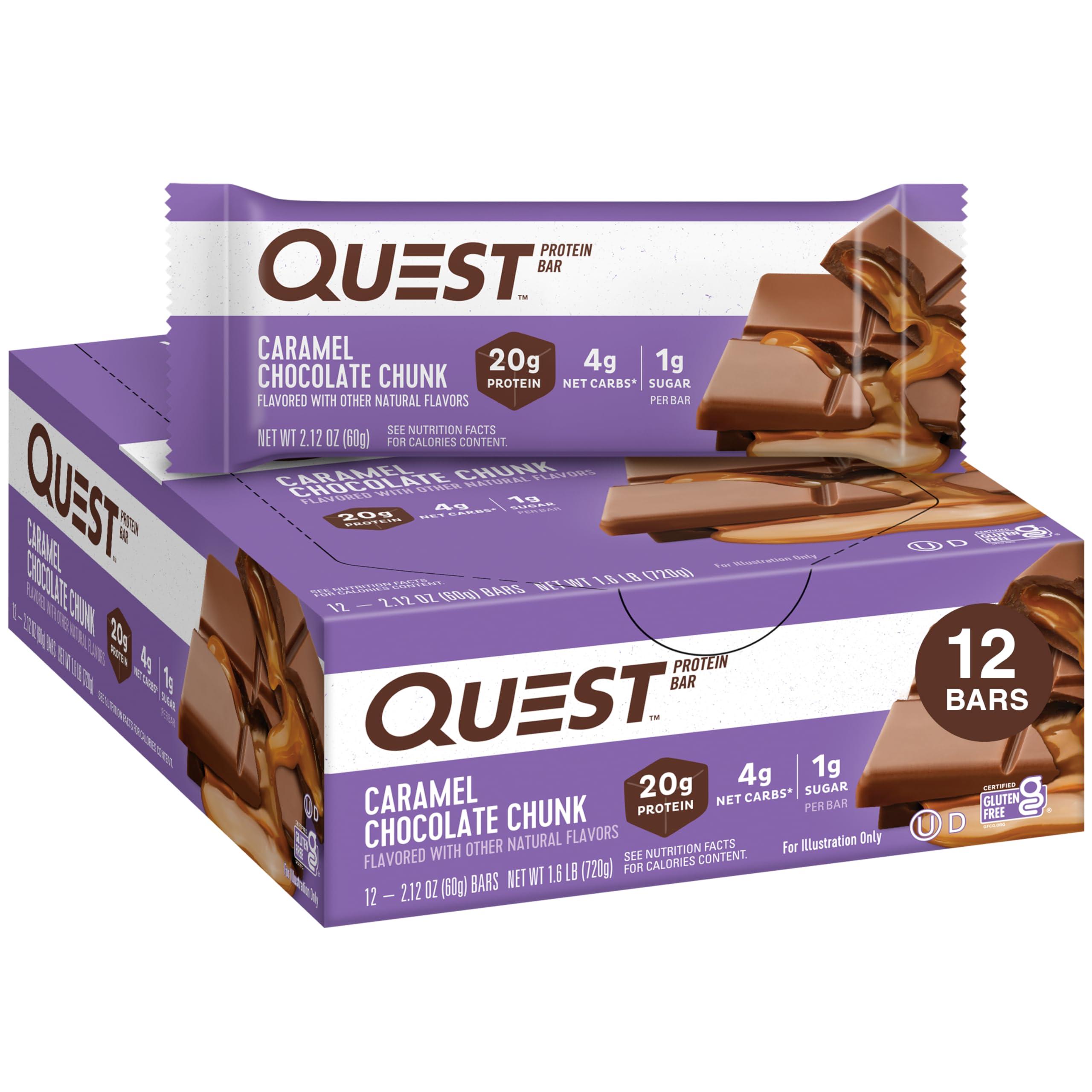 Quest Nutrition Quest Caramel Chocolate Chunk & Dipped Cookies & Cream Protein Bars Bundle, High Protein, Low Carb, Gluten Free, Keto Friendly, 12 Count (2 Packs of 12 Count Bars)