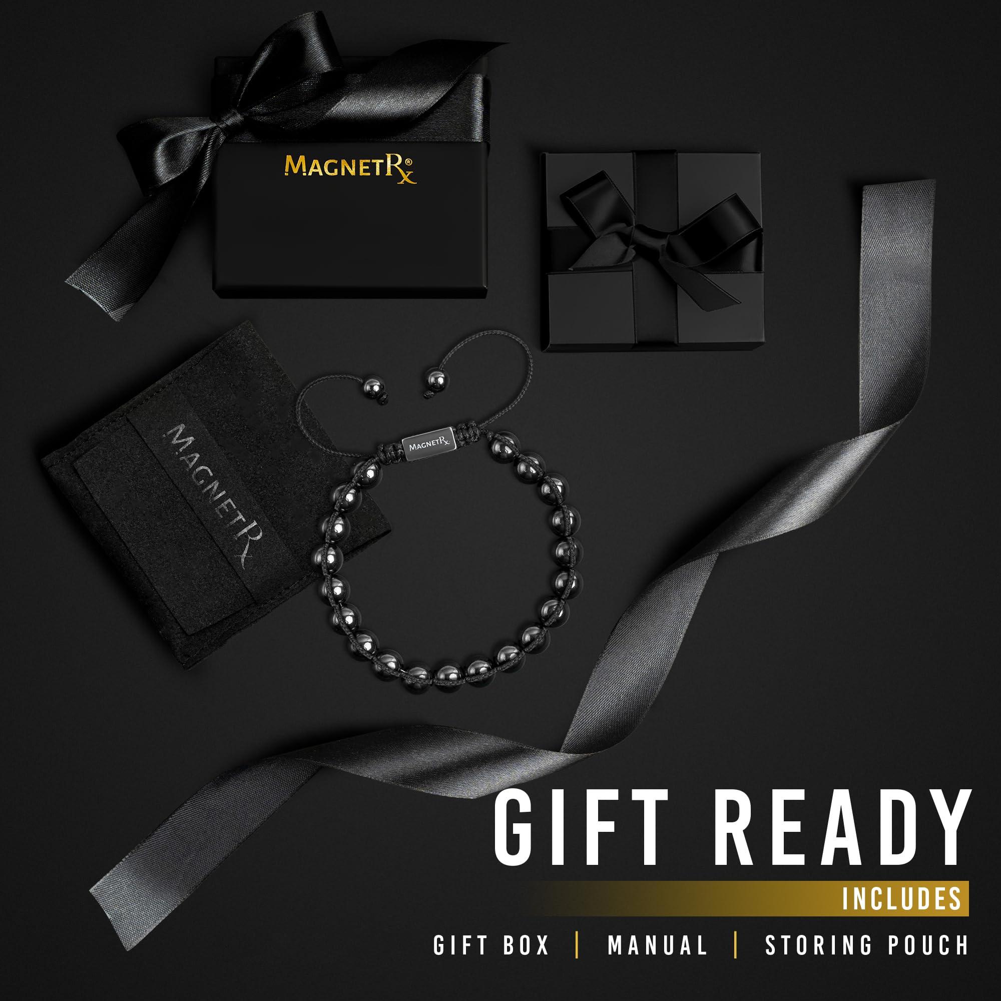 MagnetRX MagnetRX® Magnetic Hematite Bracelet – MAX Strength Magnetic Stones – Beaded Magnetic Bracelets for Men and Women (Bali 8mm Bead)