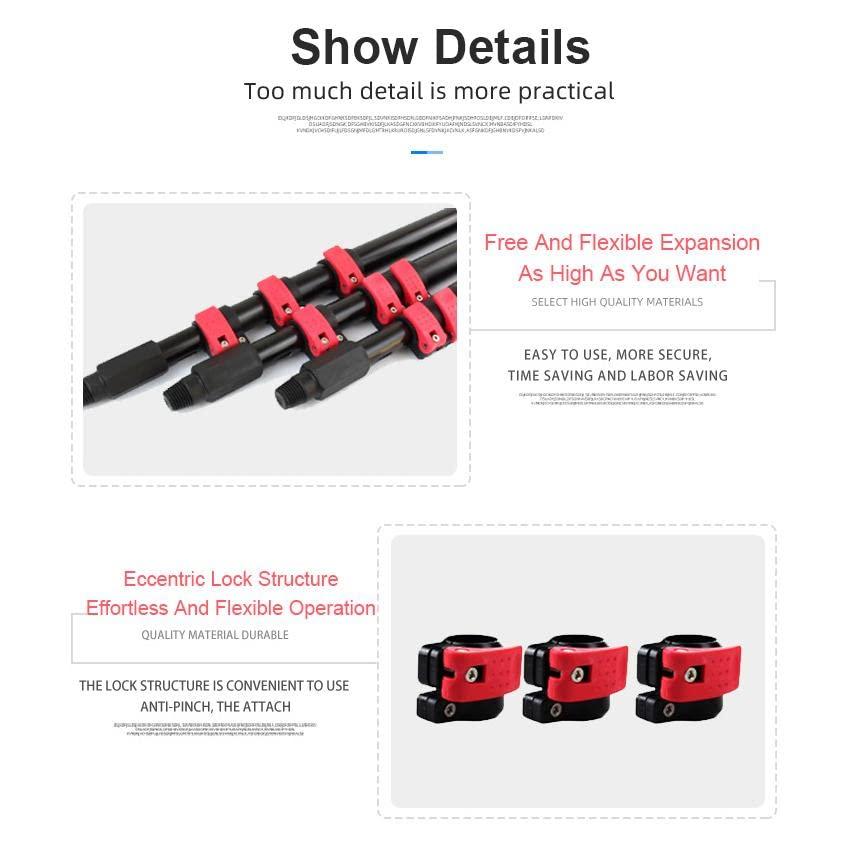 HENLOS HENLOS Waterfed Telescopic Pole Window Cleaning | 30Cm Brush Head & Squeegee | Aluminum Alloy 3.6M -10.8M Telescopic Rod Extension Washing Brush,3.6 M/11.8 Ft/5.4 M/17.7 Ft