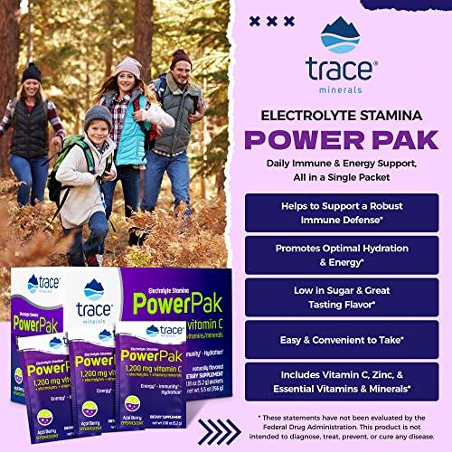 Trace Minerals Research Trace Minerals | Power Pak Electrolyte Powder Packets | 1200 mg Vitamin C, Zinc, Magnesium | Boost Hydration, Immunity, Energy, Muscle Stamina | Acai Berry | 90 Packets