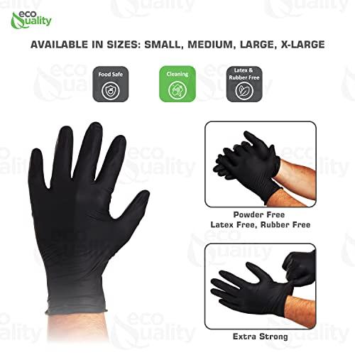 EcoQuality EcoQuality Disposable Black Nitrile Gloves - Heavy Duty, Powder Free, Latex Free, Non-Sterile, Food Safe, Chemical Resistant, 4 Mil (Large, 100, Count)