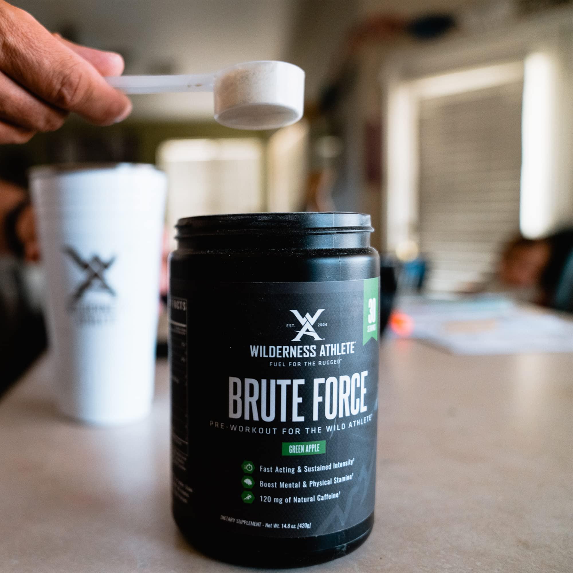 Wilderness Athlete Wilderness Athlete - Brute Force Pre-Workout | Best Pre Workout Powder for Women & Men - Preworkout Drink Supplements with Natural Caffeine - Workout Supplement for Men & Women (Green Apple)