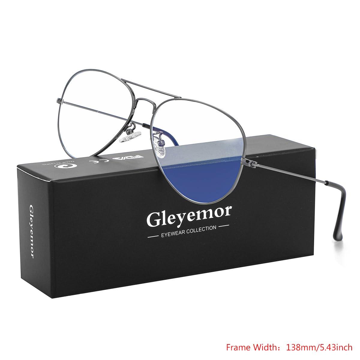 Gleyemor Classic Aviator Blue Light Glasses for Women Men, Metal Frame Clear Lens Eyeglasses (Gunmetal)