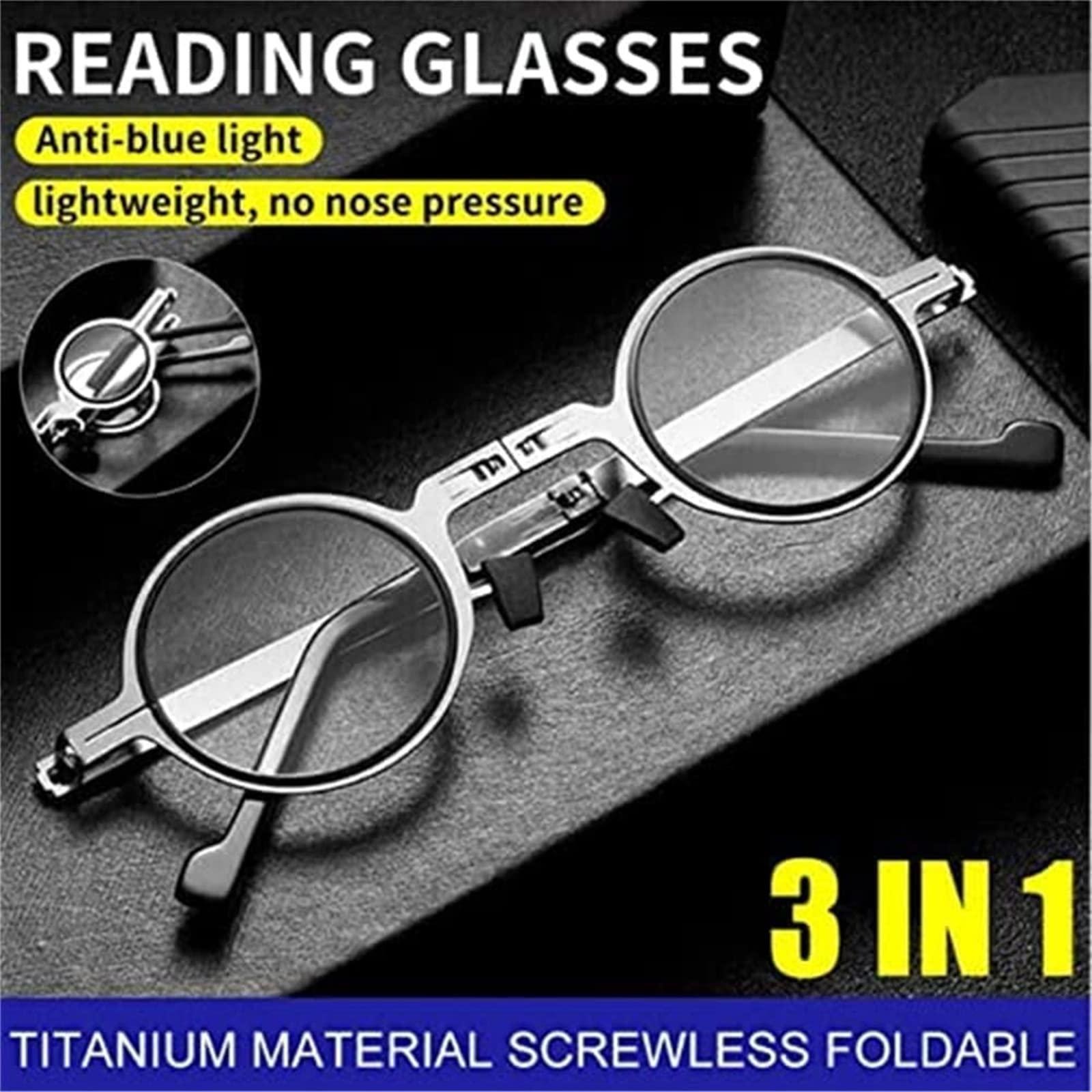 Assote Assote Ultra Light Titanium Material Screwless Foldable Reading Glasses, Anti-Blue Light Folding Reading Glasses (2pcs Round,+2.5)