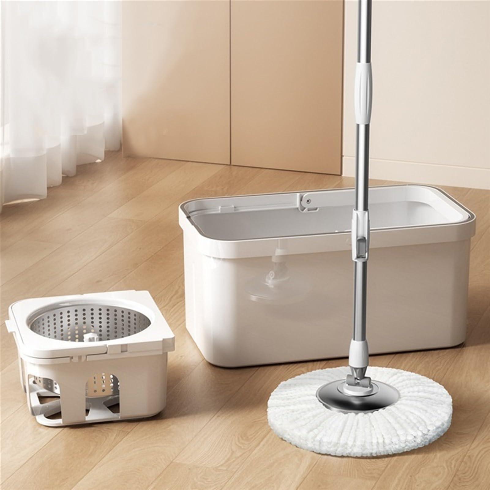 QIAAN mop Swivel mop with bucket with microfibre replaceable mop pads with self separating dirt and cleaning floor cleaning mop with self twisting 360 swivel mop head for hardwood tile marble floors mops fo