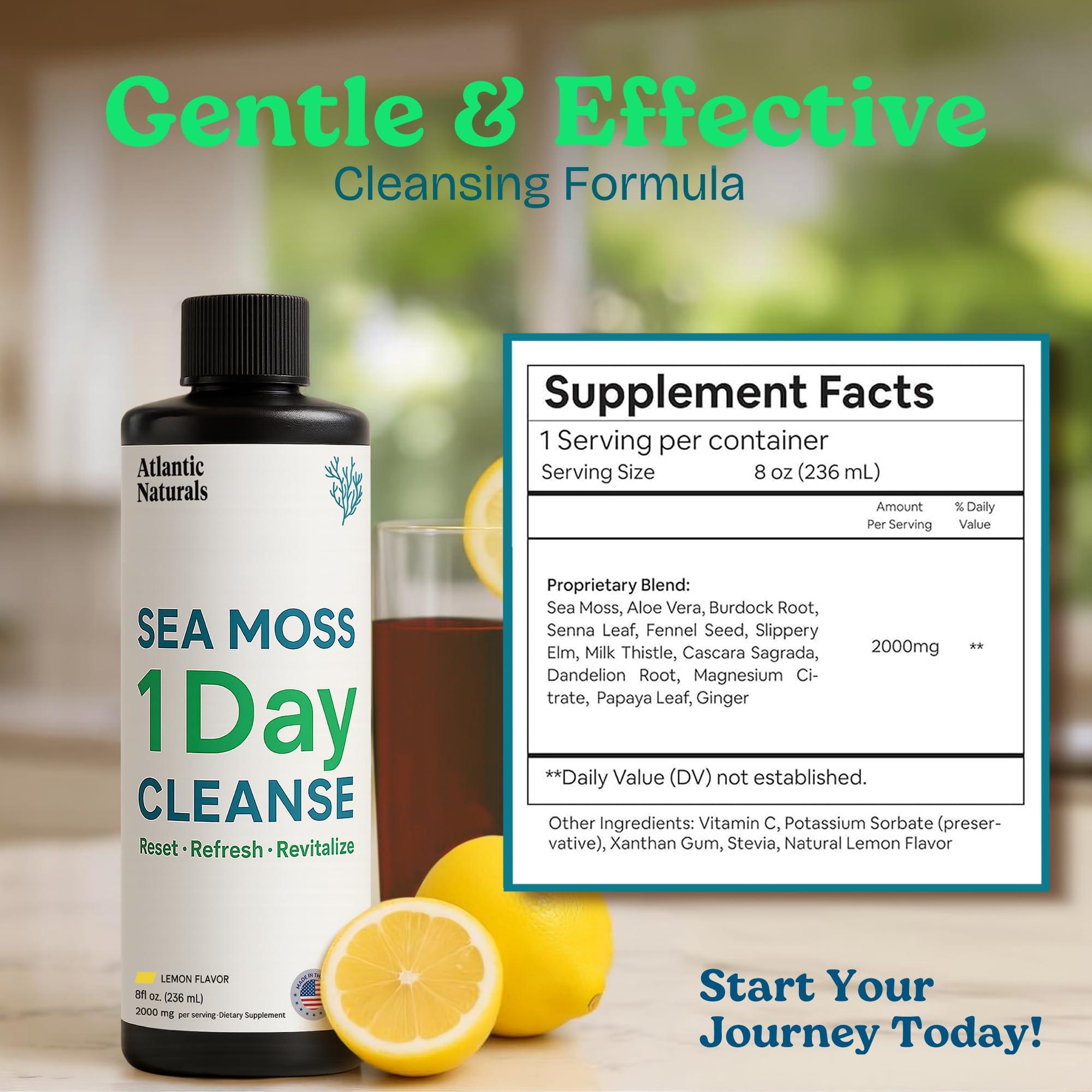 Atlantic Naturals Atlantic Naturals - 1 Day Colon Cleanse Full Body Detox Drink - Sea Moss Supplement for Women & Men, Gut Health, Kidney & Liver Immune Energy Enhancer Gut Cleanse - Lemon Flavor Juice, 8 fl oz