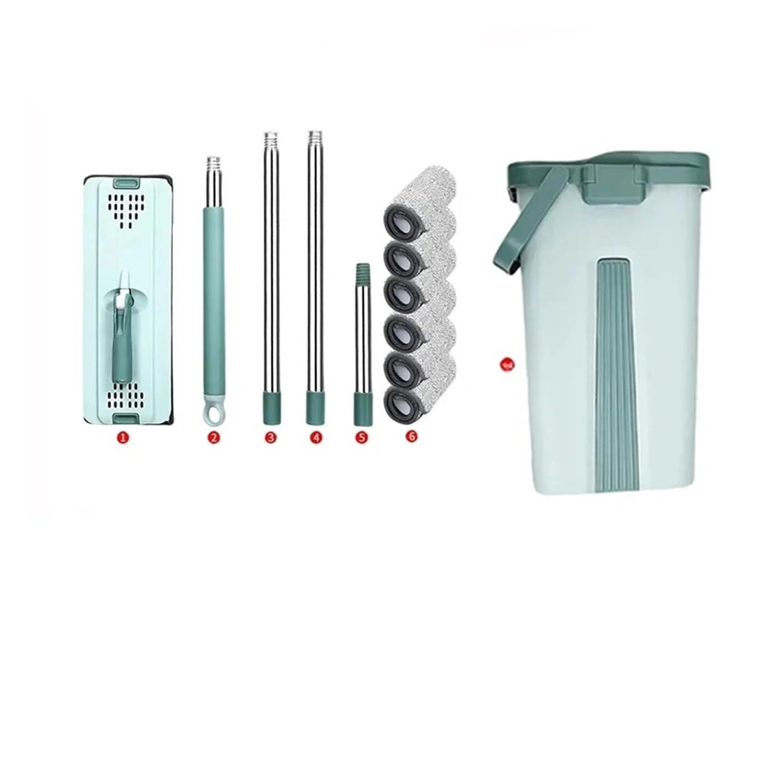 EtliN Flat Squeeze Mop with Bucket Hand Free Wringing Floor Cleaning Mop Microfiber Mop Pads Wet or Dry Usage on Hardwood Laminate (Size : Mop with 6coth)