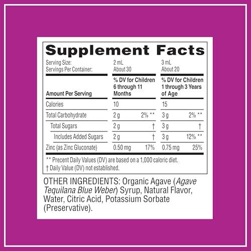 Zarbee\'s Zarbee\'s Baby Immune Support with Zinc, Baby & Toddler Vitamin 6 months+, includes Syringe for Easy & Accurate Dosing, Natural Grape Flavor, 2oz