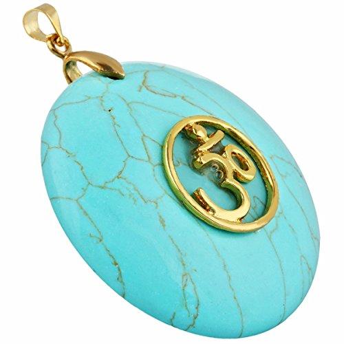 TUMBEELLUWA TUMBEELLUWA Chakra Stones Pendant for Jewelry Making, Chakra Symbol Top Drilled Polished Round Palm Stone Reiki Healing Crystal,Howlite Turquoise