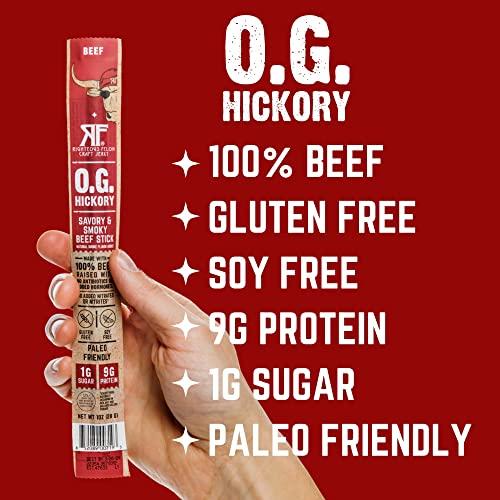 RIGHTEOUS FELON Righteous Felon Meat Sticks | 100% Beef Sticks | Gluten Free & Keto Meat Sticks | Low Sugar & High Protein Meat Sticks | Healthy Snack for Adults | Jerky Gifts for Men | OG Hickory, 10 Pack