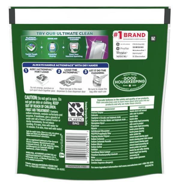 Cascade Cascade Complete Dishwasher Pods, ActionPacs Dishwasher Detergent Tabs, Lemon Scent, 18 Count