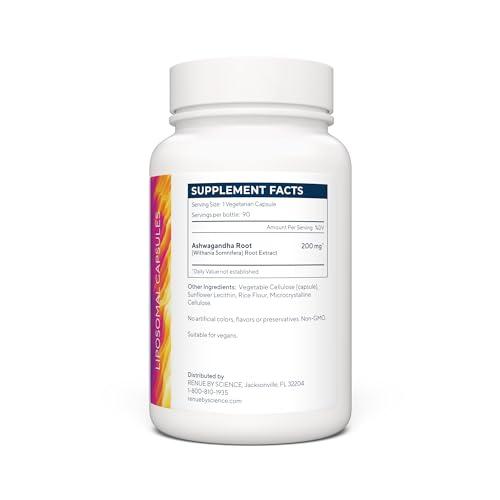Renue By Science Renue By Science Ashwagandha | High Strength Liposomal Ashwagandha Supplements | 90 Ashwaganda Capsules - 200mg Ashwagandha per Serving | Non-GMO | Made in The USA Third-Party Tested