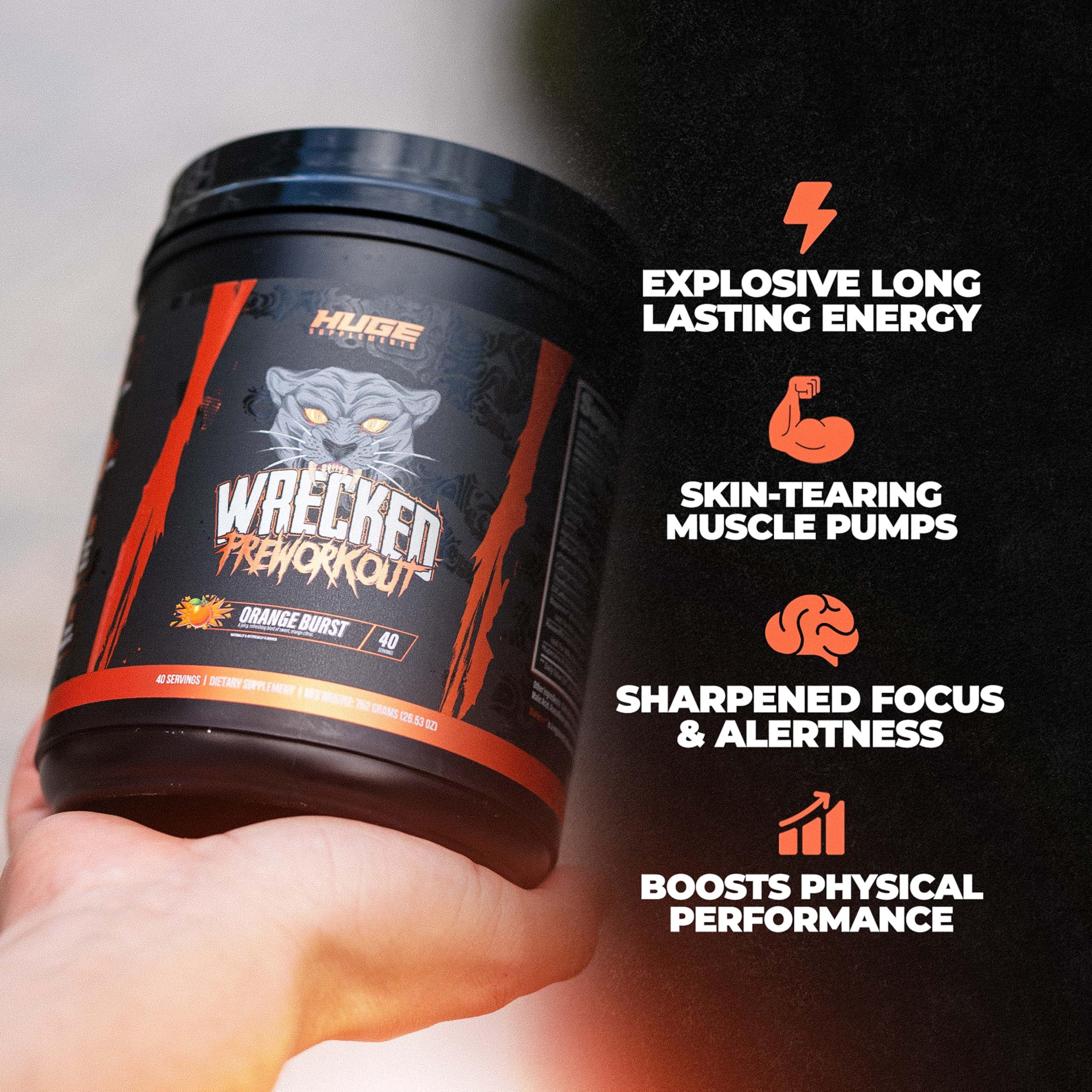 Huge Supplements Huge Supplements Wrecked Pre-Workout, Advanced Formula, Boosts Energy, Focus, Pumps & Performance, 10g L-Citrulline, 6.4g Beta Alanine, 5g Tyrosine, 1g Alpha GPC, 375mg Fast-Acting Caffeine & More