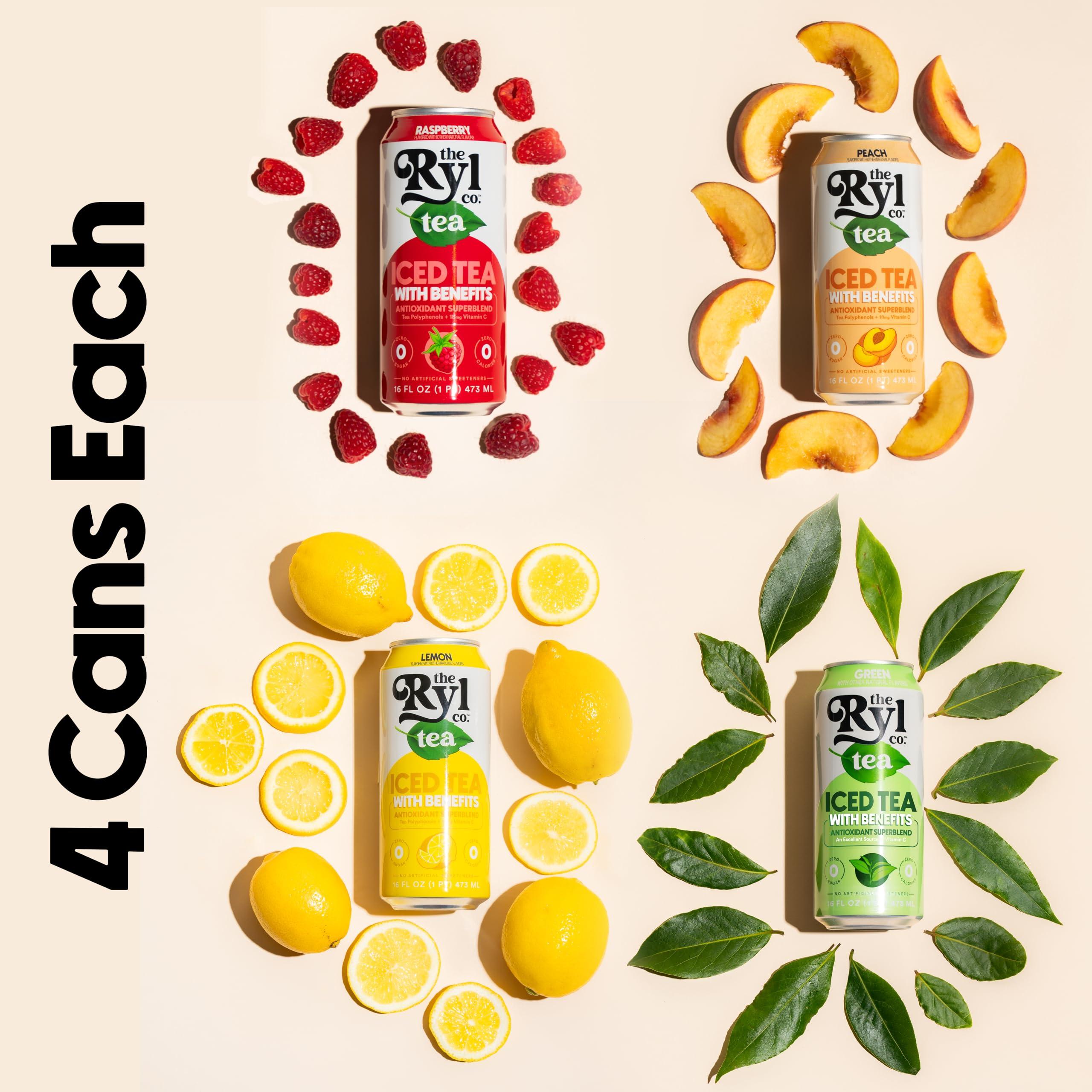 The Ryl Co Ryl Iced Tea, Variety Pack, Antioxidant Superblend, Zero Sugar, Low Carb, Zero Calorie Iced Tea, 16.0 Fl Oz (12-Pack)