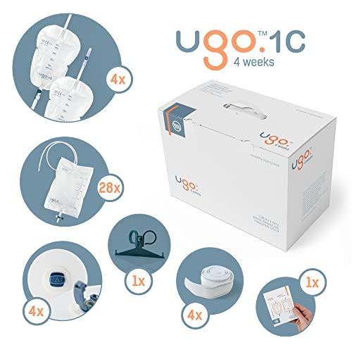 u go Ugo 4 Weeks – 1 Month of Urology Supplies Including 4 Leg Bags, 28 Night Bags, 4 Pairs of Leg Bag Straps, 4 Catheter Clips (Ugo 1C - 500ml, Short Tube, Lever Tap Leg Bags)