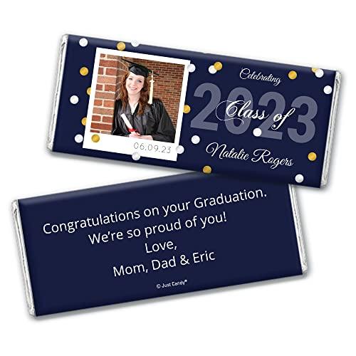 Just Candy 36ct Personalized Graduation Party Favors Engraved Chocolate Bars with Photo (36 Count) - Navy Blue