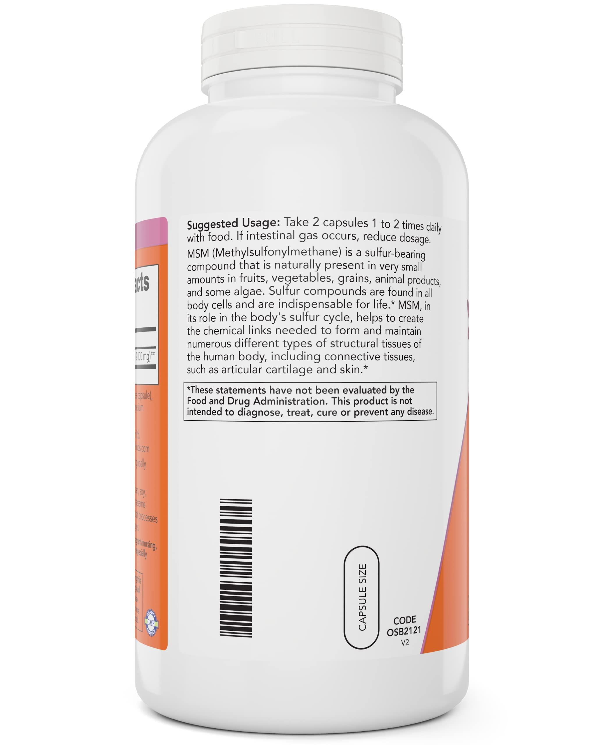 NOW NOW MSM 1000mg, 400 Veg Capsules (Pack of 2) Methyl-Sulphonyl-Methane, Made in USA, Sulfur Supplement, Joint Health, Non-GMO, Vegan/Vegetarian Friendly