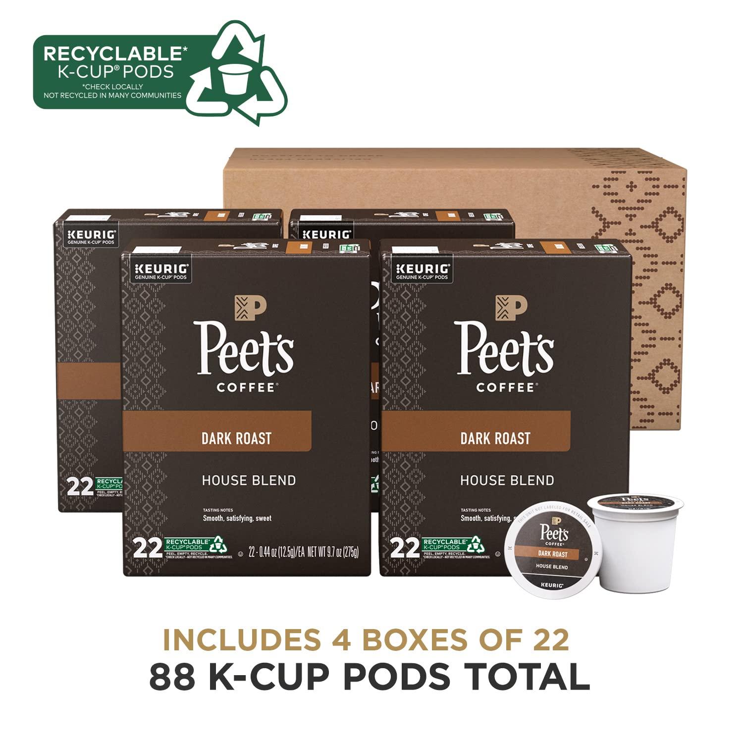 Peet's Coffee Peet\'s Coffee, Dark Roast Keurig K-Cup Pods - House Blend 88 Count (4 Boxes of 22 K-Cup Pods)