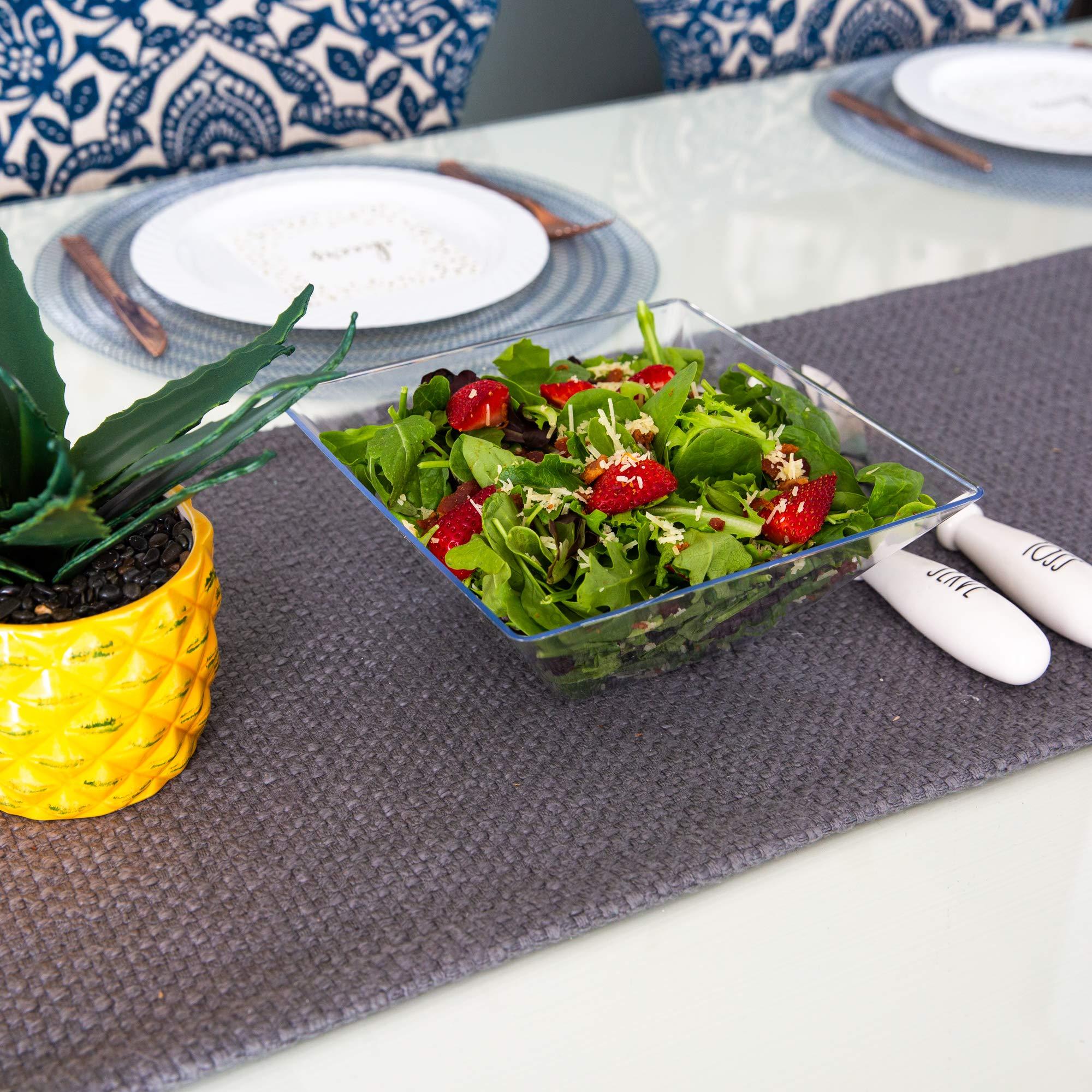 PLASTICPRO PLASTICPRO Disposable Square Plastic Serving Bowls Extra Heavy Duty for Party\'s Snack or Salad Bowl, Heavy Duty, Elegant (Large, Black)