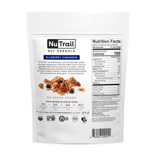 NuTrail NuTrail Nut Granola, Blueberry Cinnamon, No Sugar Added, Gluten Free, Grain Free, Keto, Low Carb, Healthy Breakfast Cereal 8 oz. 3 Count