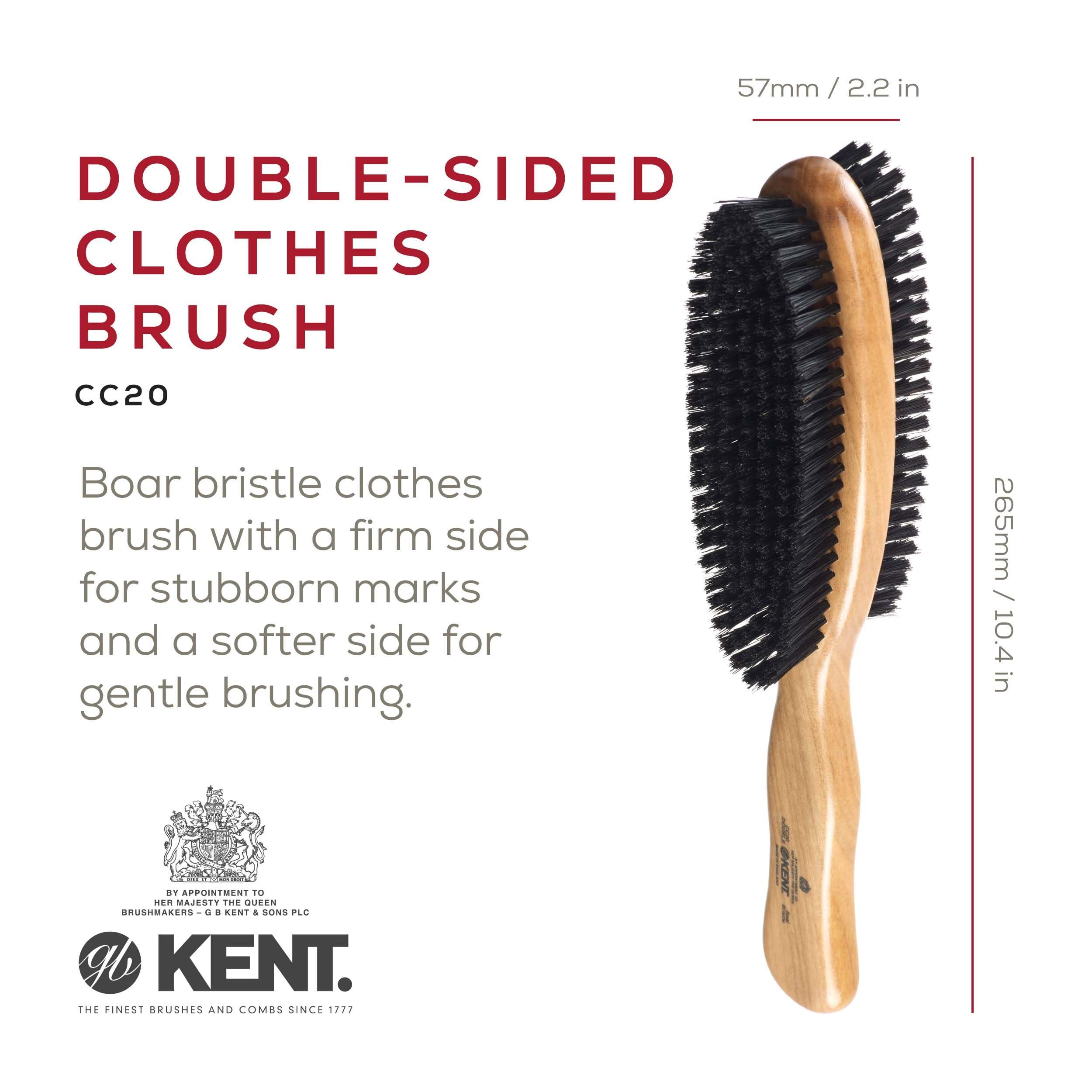 KENT Kent CC20 Double Sided Cherrywood Clothes Brush and Lint Remover, Firm Side for Dust and Dirt, Soft Side for Gentle Brushing for Keeping Fabrics Free from Fibres, Fluff and Pet Hair, Made in England