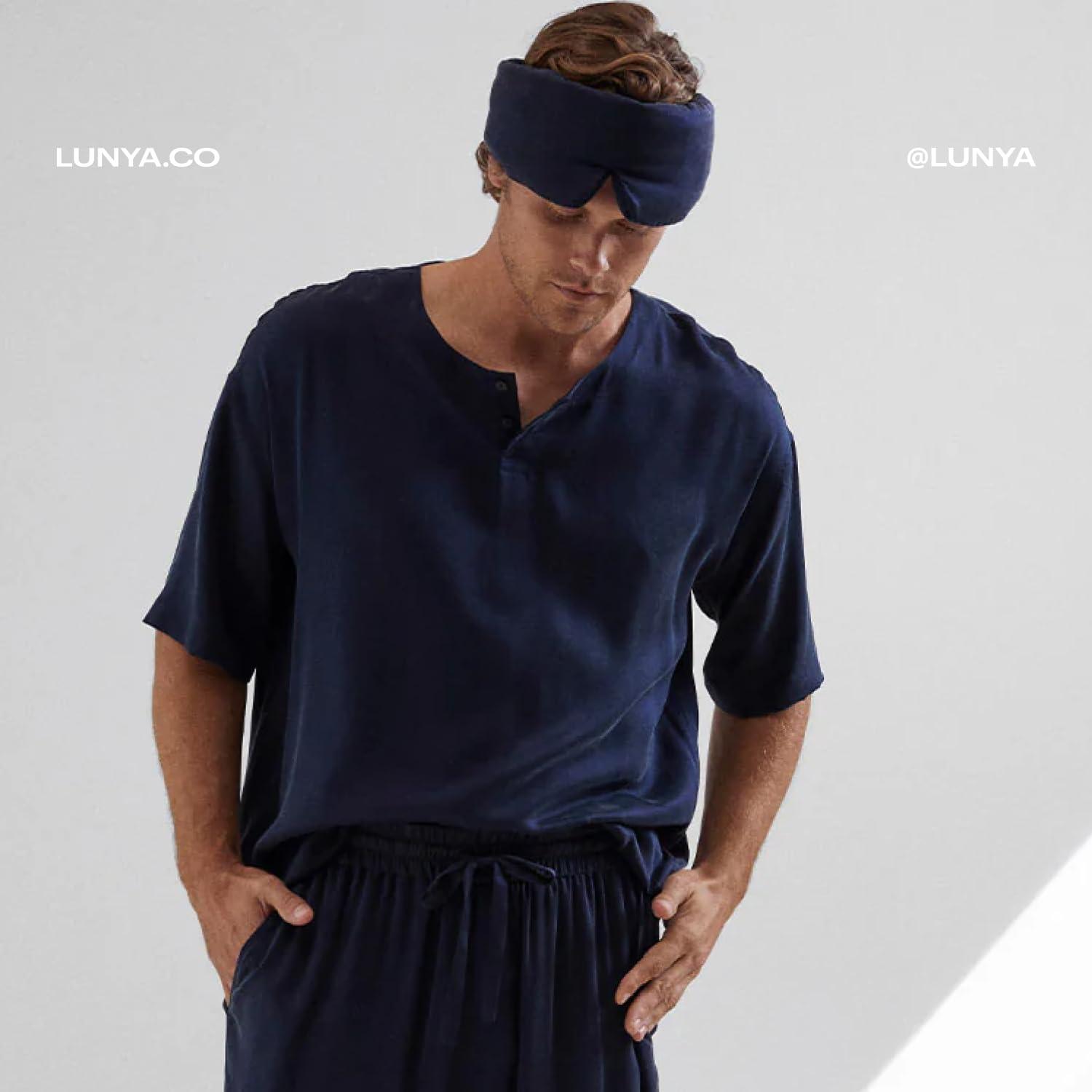 Lunya Lunya Sleep Mask with Box - Washable Silk Sleeping Mask and Headband for Beauty Routines - Thermoregulating Comfort for Restful Nights - Silk Eye Mask for Women - Deep Blue