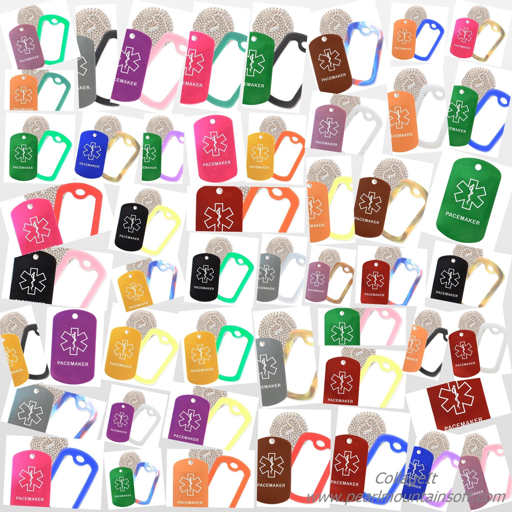 Goods For Giving Pacemaker Medical Alert ID Necklace with Blue Tag, Red Silencer, and 30\'\' USA Chain - 154 Color Choices