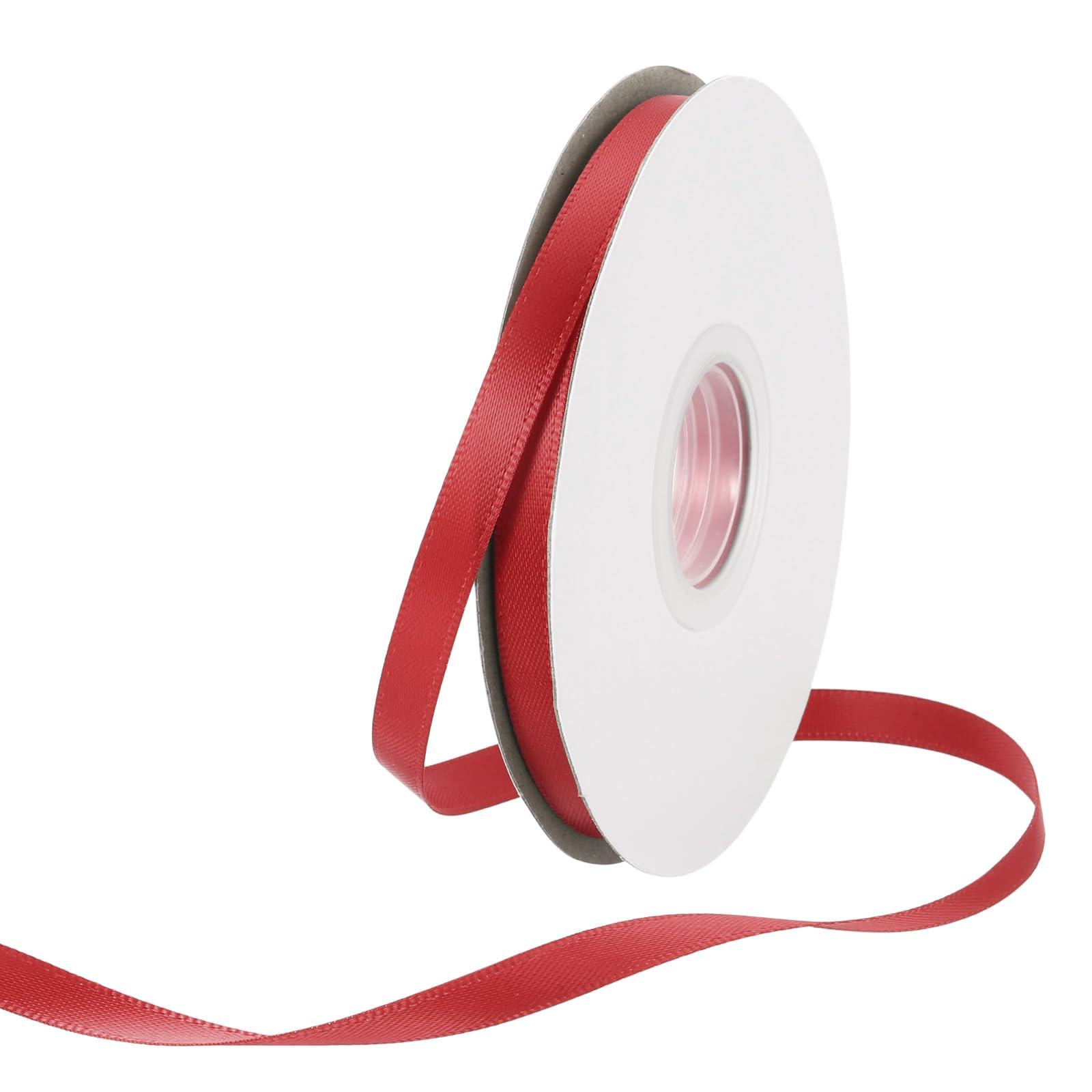 Rebower Rebower 1/4 Inch 50 Yard Satin Ribbon Thick Double Face Grosgrain Silk Ribbon, [for Gift Wrapping, Hair Bows, Wedding, Cake, Flower] - Bright Red