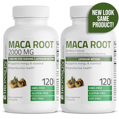 Bronson Bronson Maca Root (from 500mg 4:1 Extract Equivalent to 2000mg per Serving), Lepidium Meyenii - Non-GMO, 120 Vegetarian Capsules