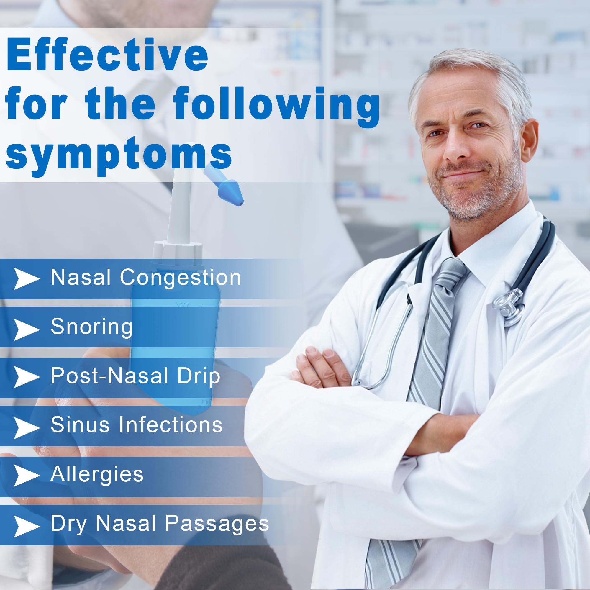 Binazon Neti Pot Sinus Rinse Kit, Sinus Rinse Bottle, Nose Wash Cleaner, Pressure Rinse Nasal Irrigation for Adult & Kid, 300ml Capacity Sinus Rinse Bottle and 40 Nasal Wash Salt Packets