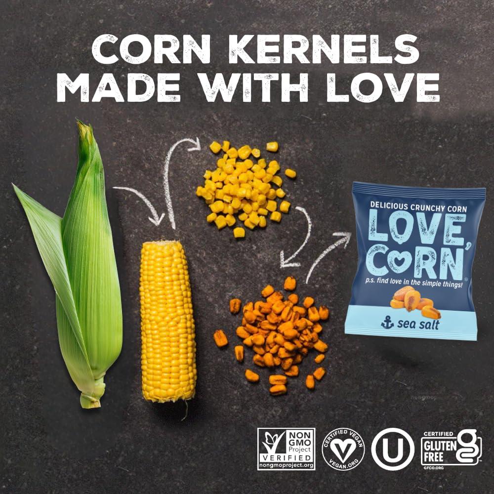 Love Corn LOVE CORN Sea Salt 16oz x 1 Bag - Delicious Crunchy Corn - Healthy Family Snacks - Gluten Free, Kosher, Non-GMO- Alternative for Chips, Nuts, Crackers & Pretzels - Perfect for Charcuterie Boards