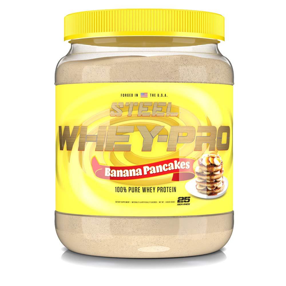 Steel Supplements Steel Supplements Whey-Pro | 100% Pure Whey Protein Powder for Men and Women | Banana Pancakes | Muscle Gain & Lean Muscle Recovery | Gluten Free | 1.43 lbs | BCAA 5g | 25 Servings