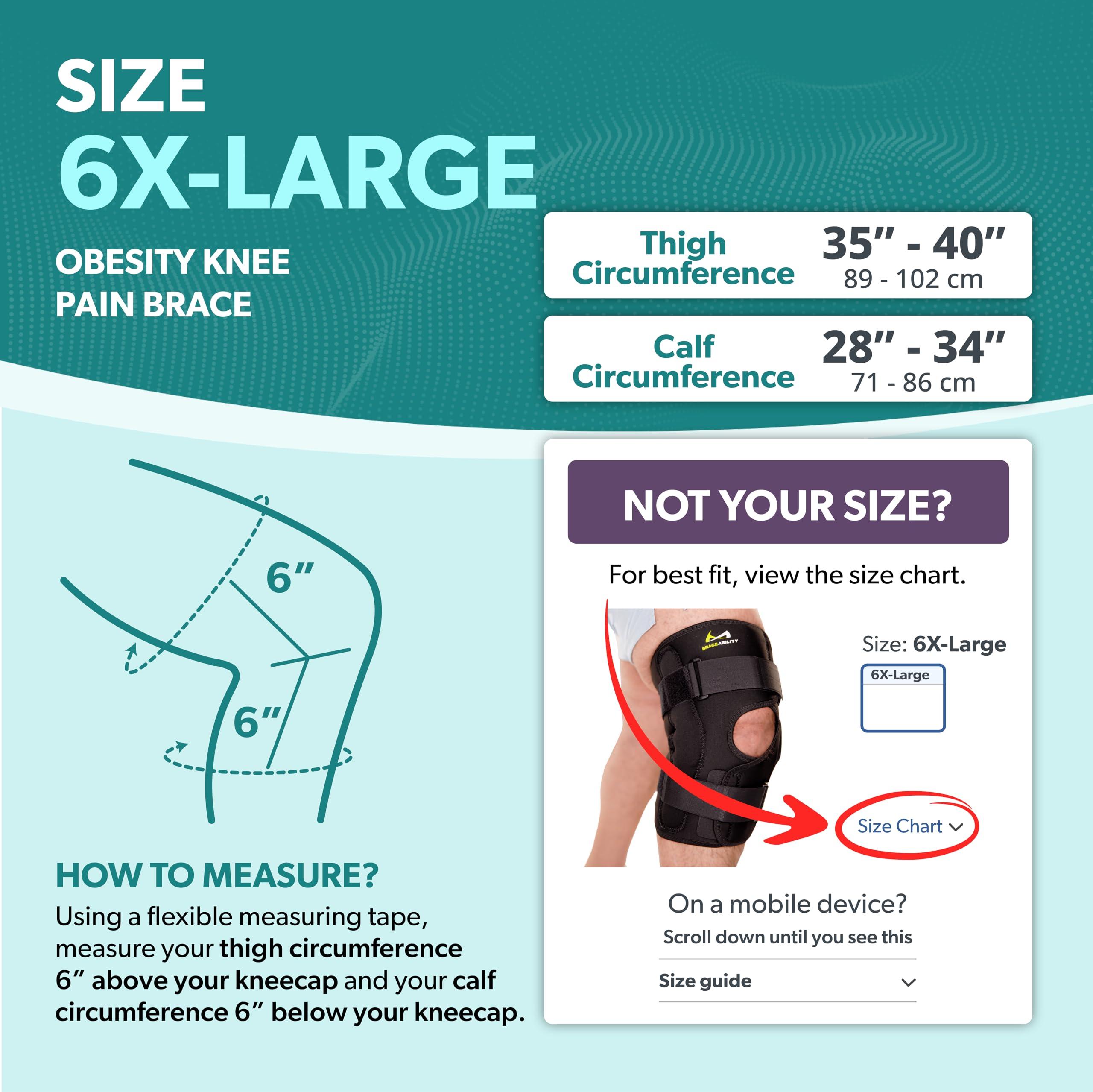 BraceAbility BraceAbility Hinged Obesity Knee Brace - Plus Size to Overweight Wraparound Support for Womens and Mens Arthritis Treatment, Bariatric Joint Pain Relief, Kneecap Instability, Ligament Weakness (6XL)