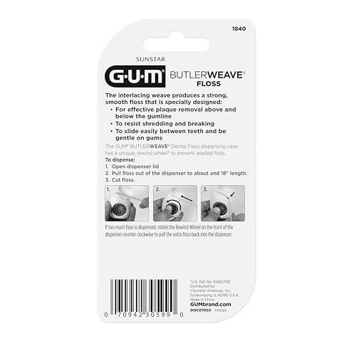 GUM GUM ButlerWeave Woven Dental Flos, Shred Resistant Waxed Floss, Mint Flavored, 1ct (3pk)