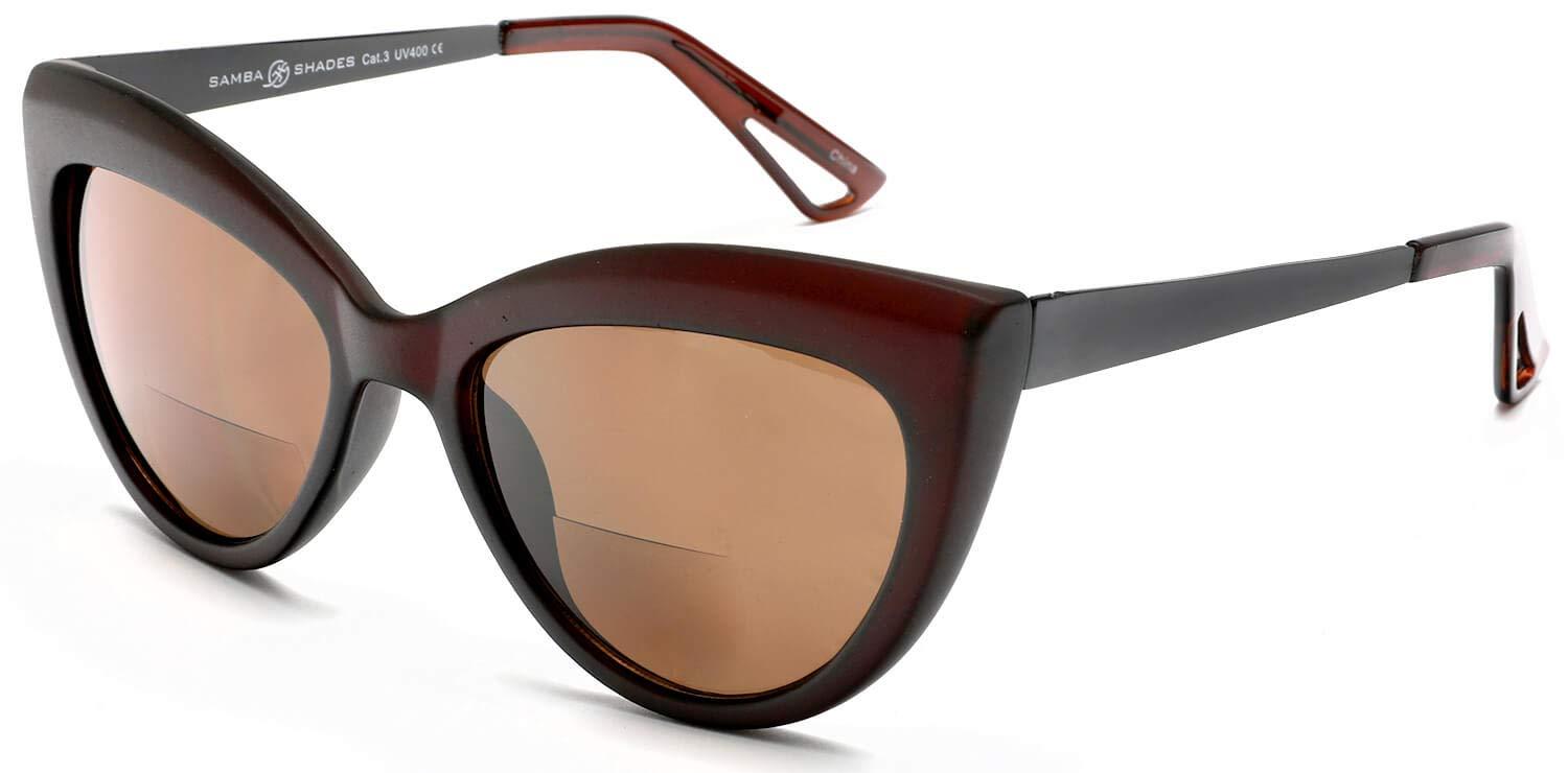 SAMBA SHADES SAMBA SHADES Bifocal Reading Sunglasses Fashion Cat Eye Sunglass Readers Oversized Women\'s CatEye Glasses Brown Rx 3.50
