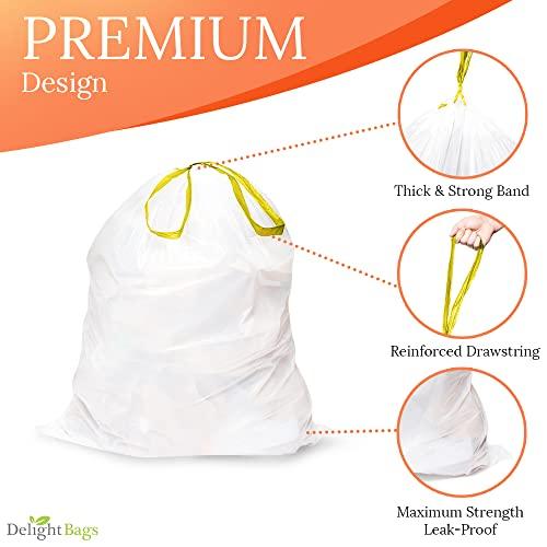 Delight Bags CODE H (100 Count), Compatible with Simplehuman Code H, White, Drawstring Trash Bags