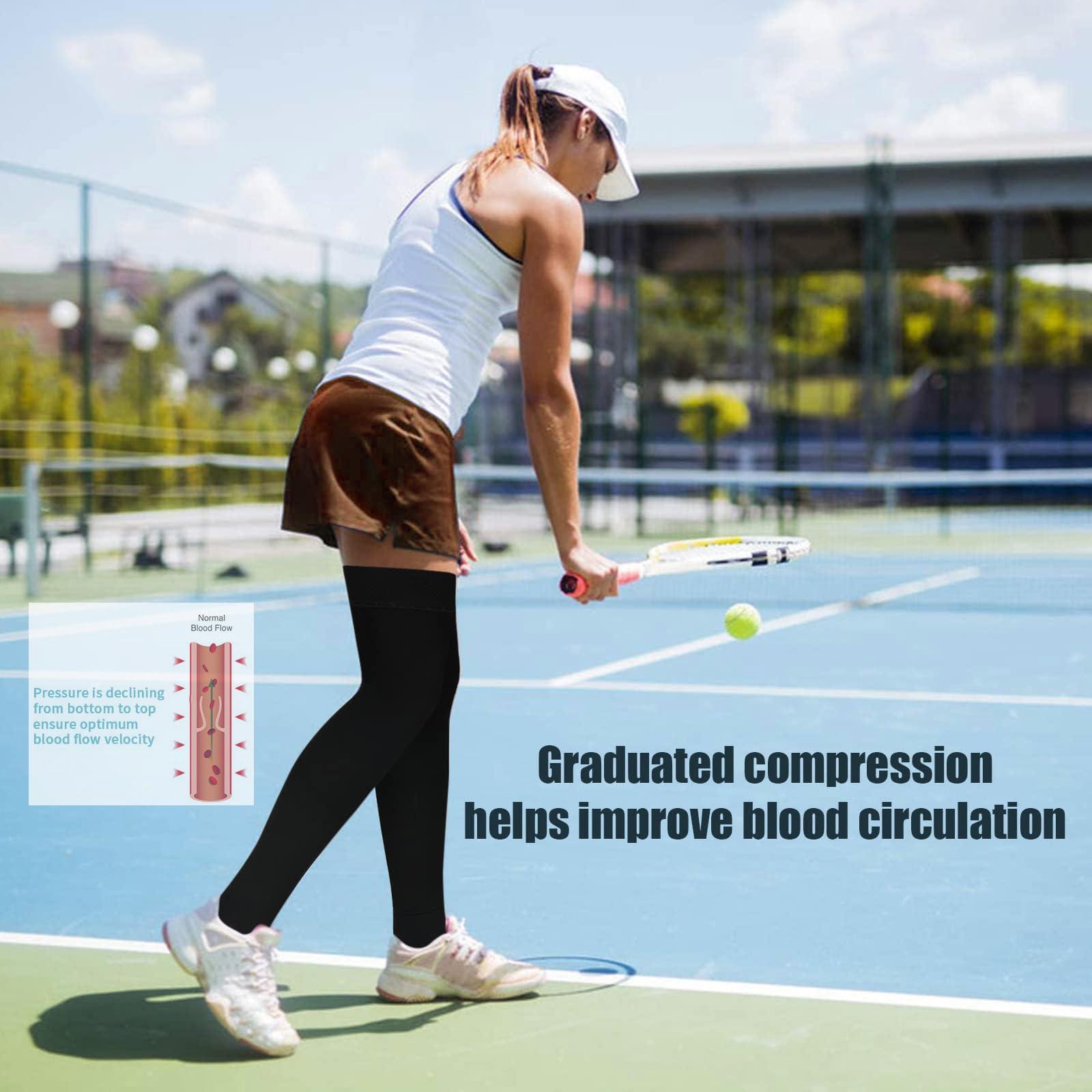 Cyxunand Anti Embolism Ted Hose Thigh High 20-32 mmHg Compression Stocking Toeless,Compression Socks Support for Women & Men (XL, Black(Toeless ))