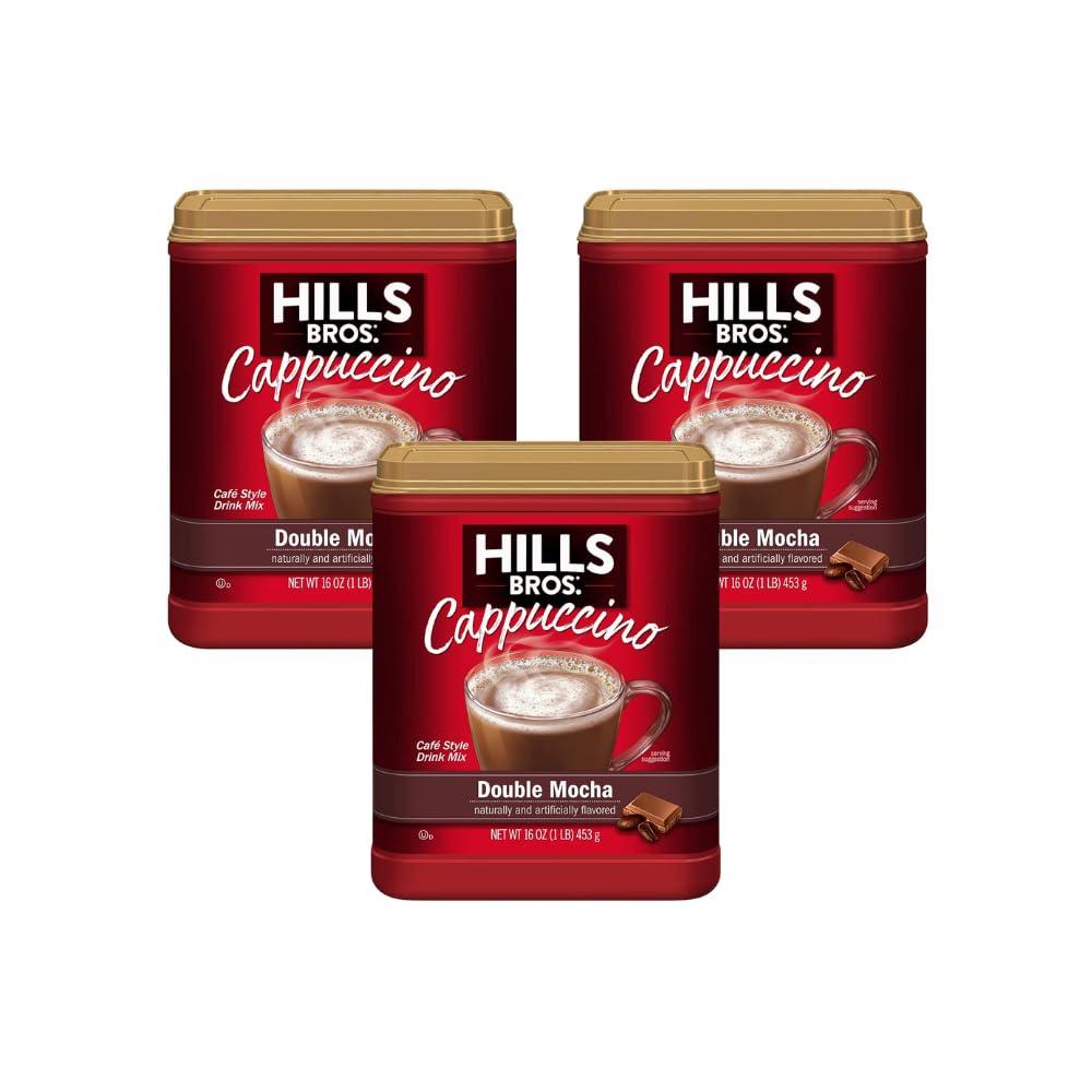 Hills Bros Hills Bros. Instant Cappuccino Mix, Double Mocha 16 Ounces- Frothy, Decadent Cappuccino with a Deep, Rich Chocolate Flavor (Pack of 3)