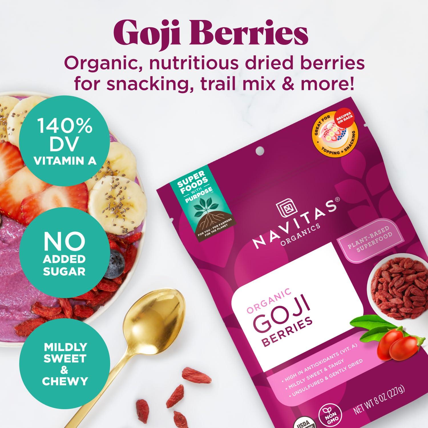 Navitas Organics Navitas Organics Goji Berries, 8 oz. Bag, 8 Servings — Organic, Non-GMO, Sun-Dried, Sulfite-Free
