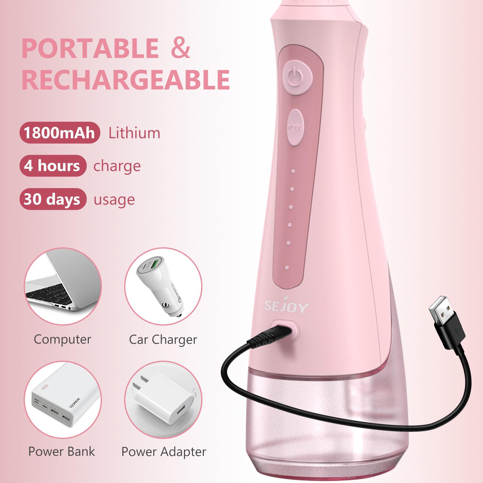 Sejoy Sejoy Water Flossers for Teeth Cleaning, Water Flosser for Teeth Rechargeable Cordless, Electric Portable, 5 Cleaning Modes 8 Jet Tips, IPX7 Waterproof, 230ml, for Travel and Home
