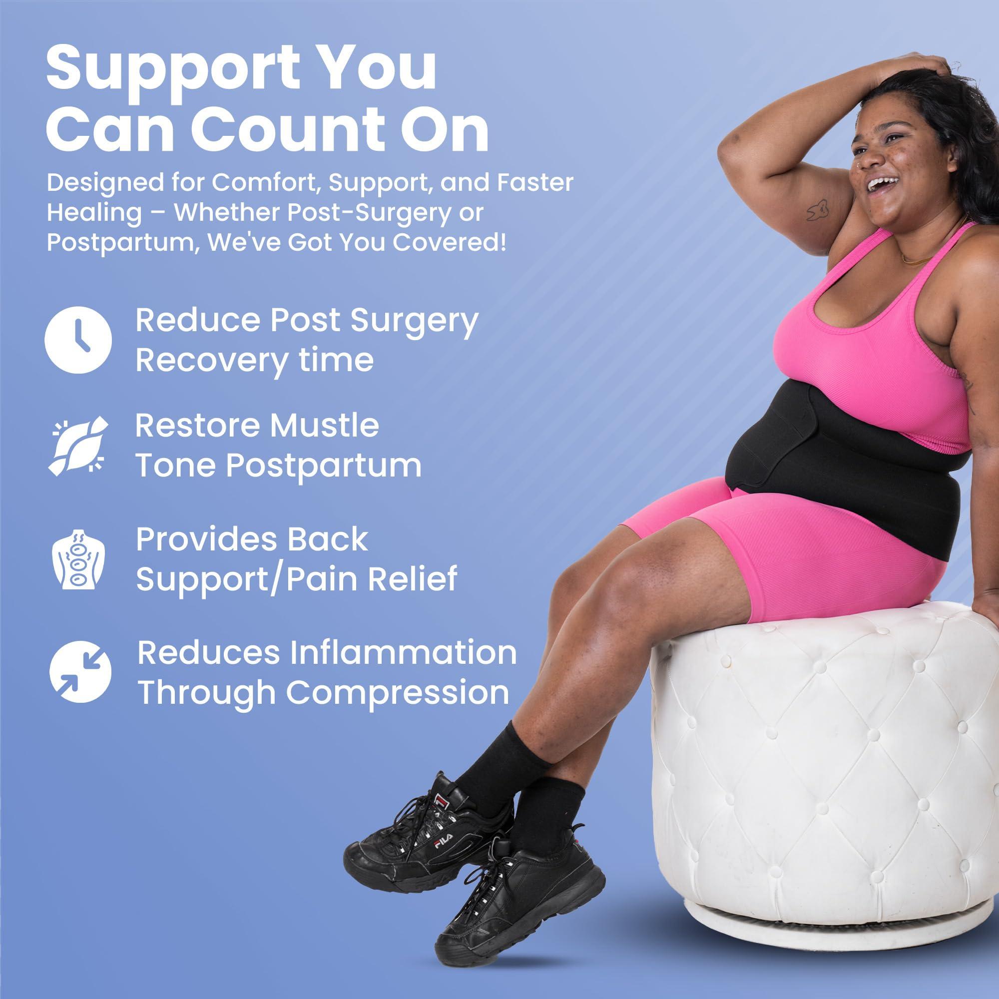 QORE LOGIQ QORE LOGIQ Plus Size Abdominal Binder Post Surgery Tummy Tuck & Postpartum Belly Band, Women & Men Adjustable 12\" Compression Wrap for Stomach & Hernia Belt for Women, Black 3XL