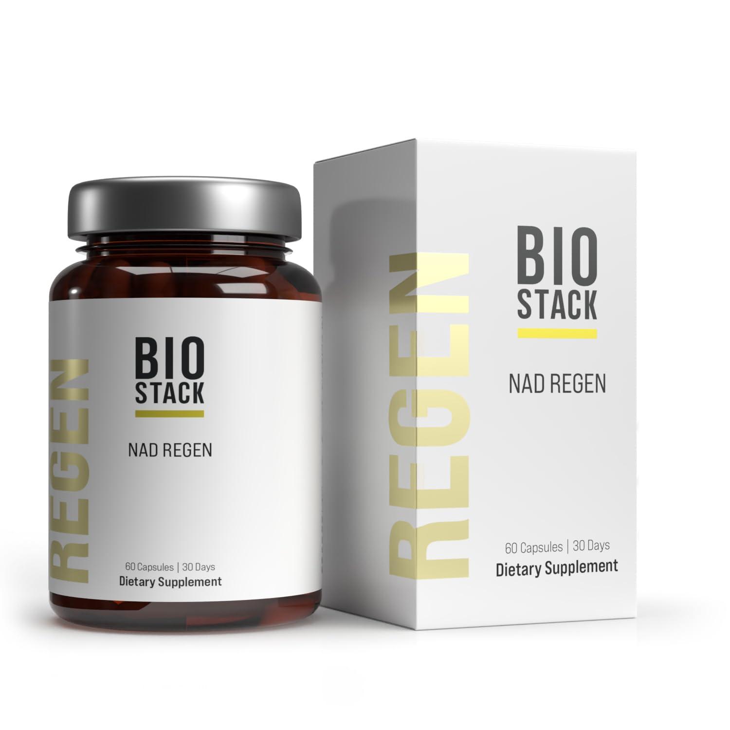 BIOSTACK BIOSTACK NAD Regen, NAD+ Supplement for Anti-Aging, Natural Energy, Cell Regeneration & Brain, Boosts Nicotinamide Riboside, Vegan Friendly NAD Supplement with Resveratrol (60 Capsules)