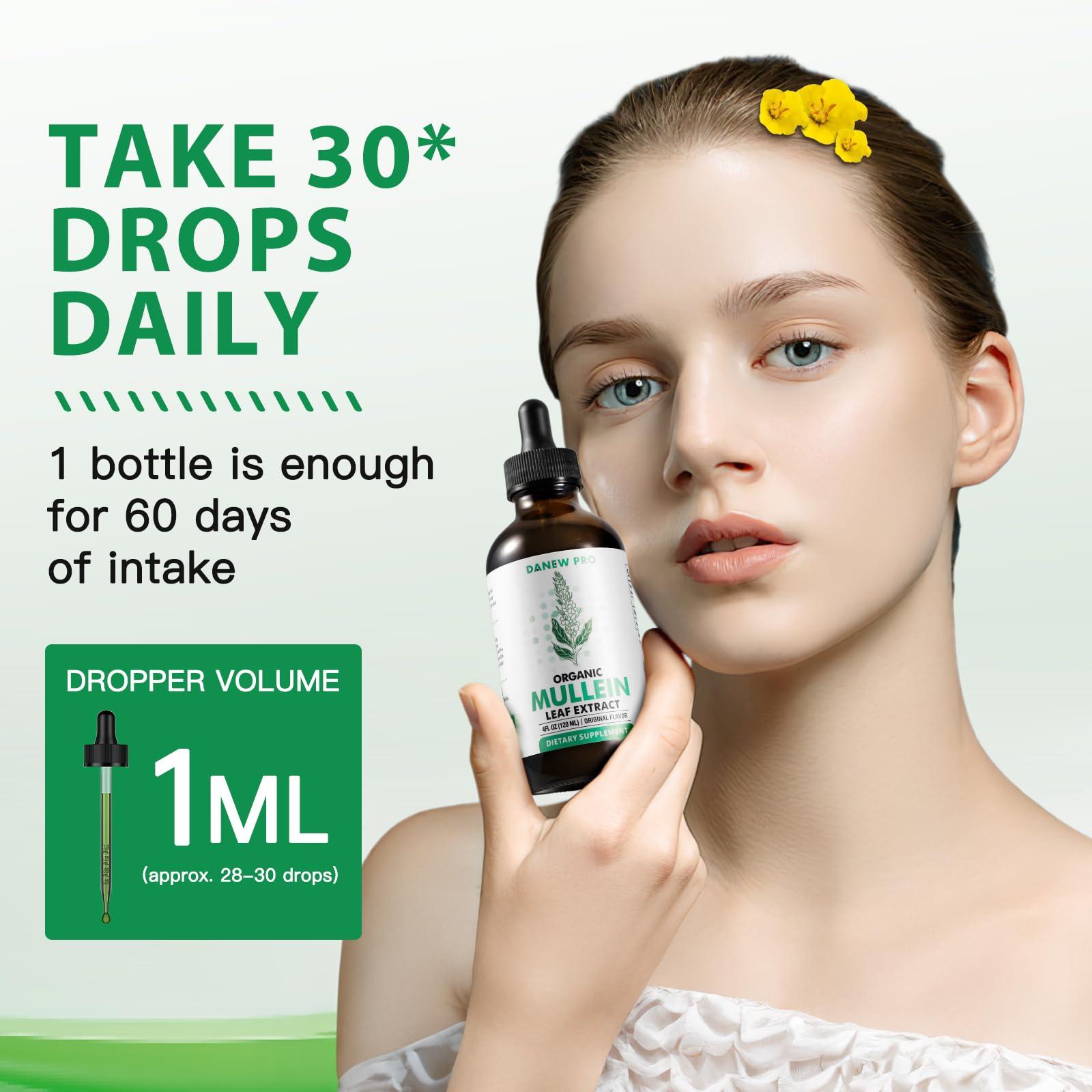 DANEW Pro DANEW Pro Mullein Drops for Lungs - Mullein Leaf Extract - Support Lung Cleanse & Respiratory Function for Healthy Breathing - Natural Supplement, Tincture Drops | Non-GMO, Vegetarian | 4 oz 120ml