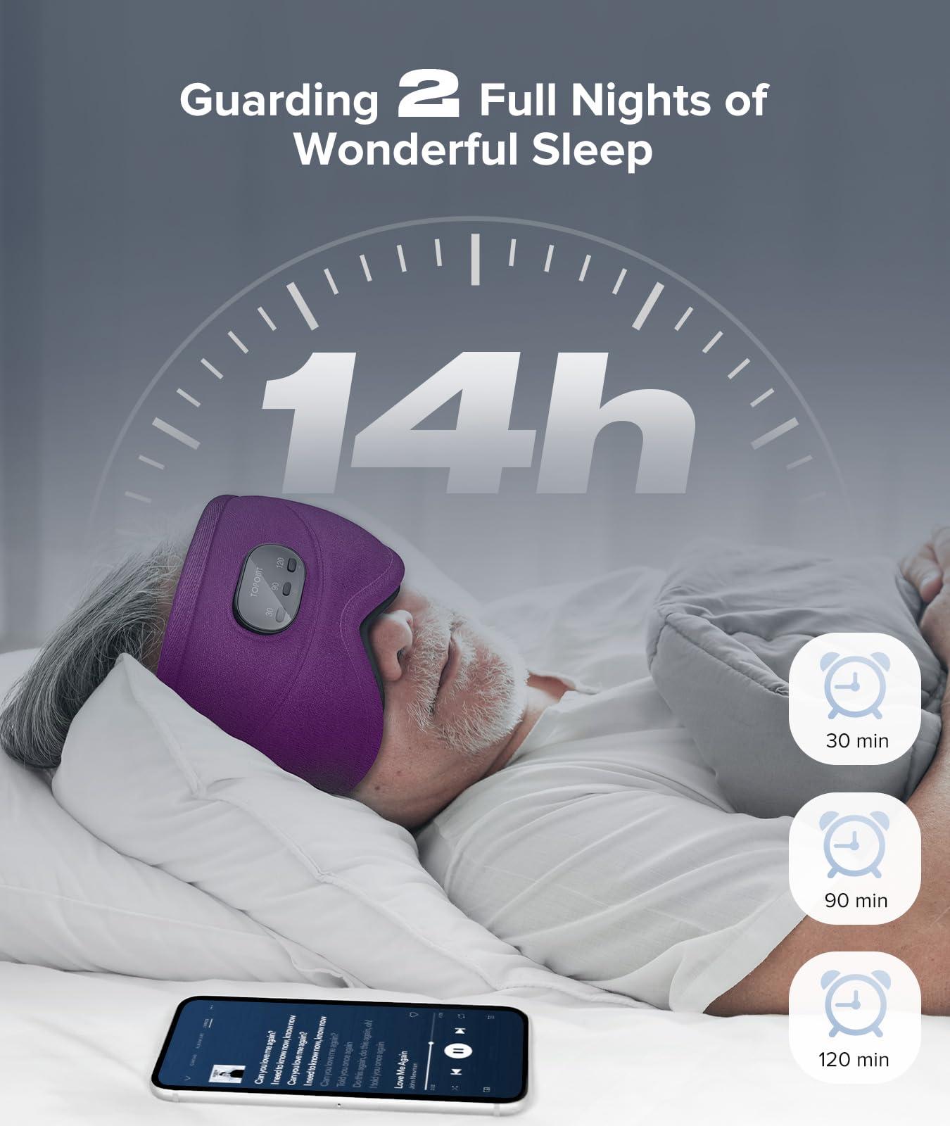TOPOINT TOPOINT Sleep Mask with Bluetooth Headphones, 3D Eye Mask for Sleep Headphones with White Noise, Total Blackout, 5.4 Bluetooth, Timer, 15 Hours for Women Men, Travel, Meditation, Nap, CPAP Users