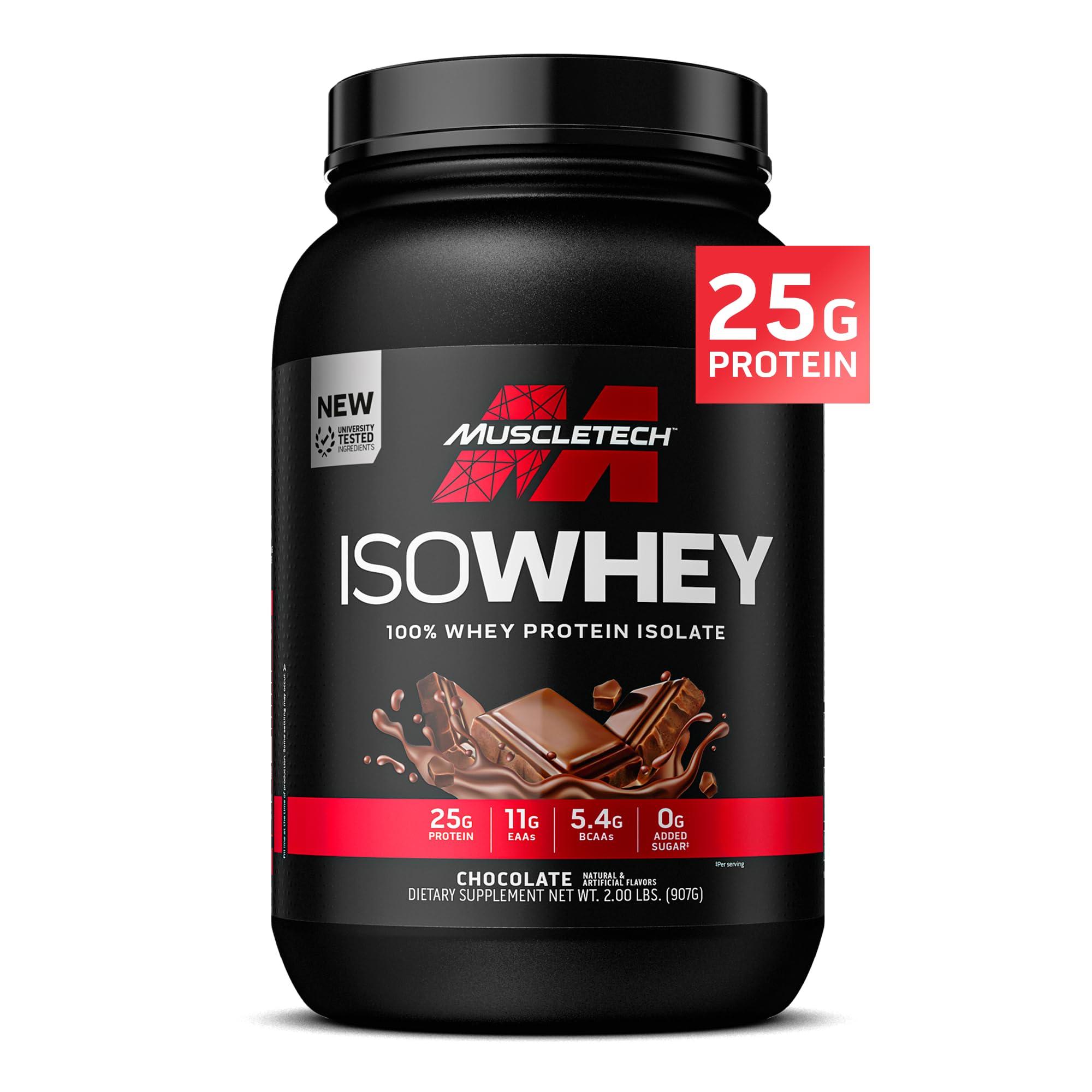 MuscleTech MuscleTech ISO Whey Isolate Protein Powder, Chocolate - Post Workout Gym Supplement for Lean Muscle Gain, Body Building Weight Gainer & Recovery - 25g Protein, BCAA, EAA & 0 Added Sugar - 2lbs