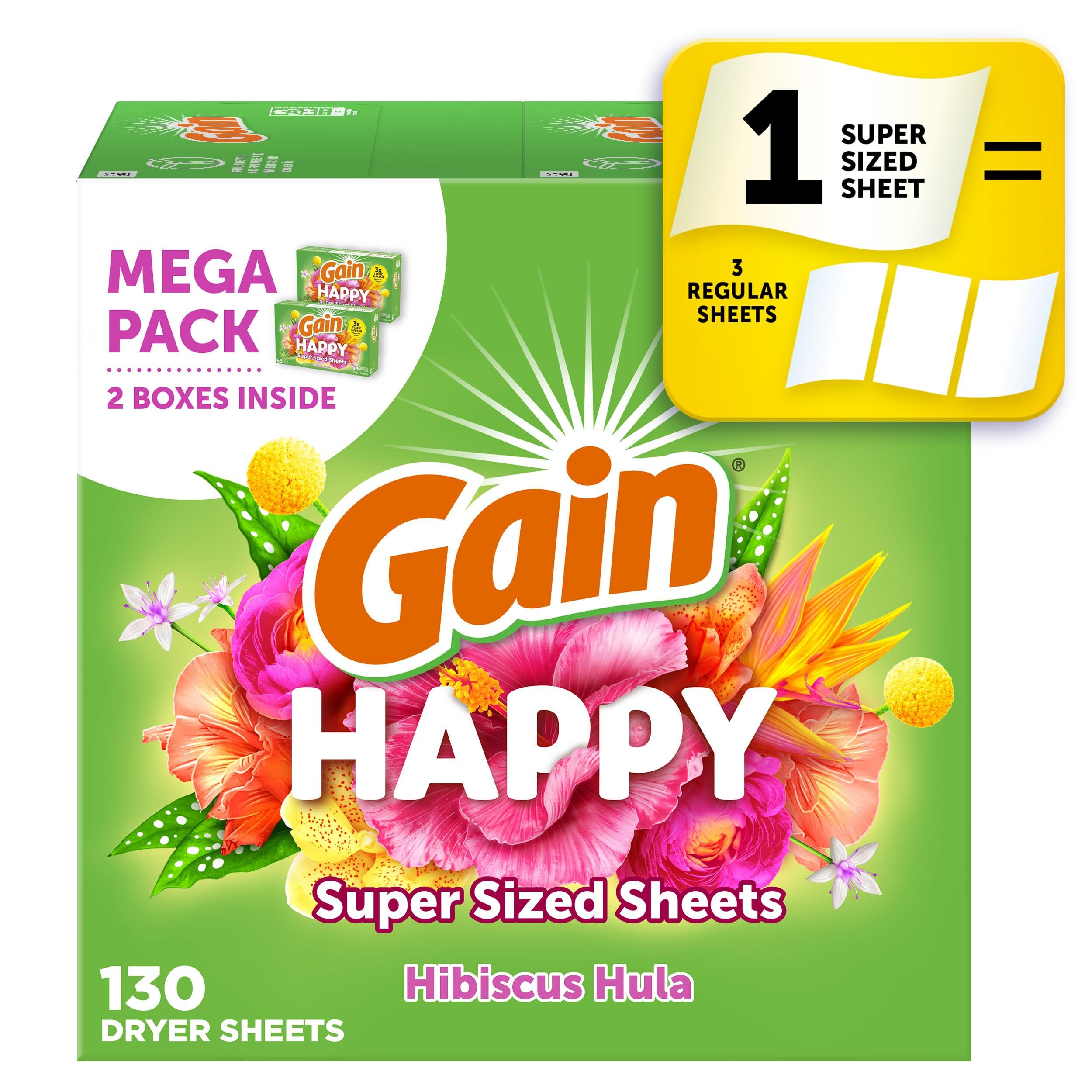 Gain Gain Super Sized Dryer Sheets, Laundry Fabric Softener, Happy, 130 Count