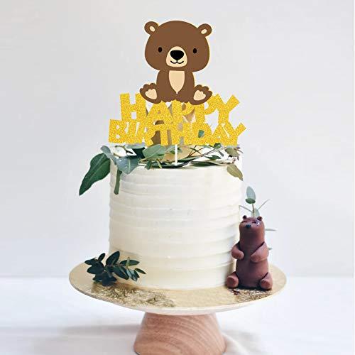 ChienMin Bear Happy Bithday Cake Topper,Brown Bears Themed Kids Birthday Cake Decoer, Woodland Bear Baby Shower or Birthday Party Decor Supplies