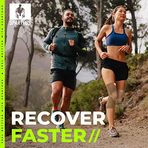 Sparthos Sparthos Knee Compression Sleeves by (Pair) - Support for Sports, Running, Joint Pain Relief - Knee Brace for Men and Women Walking Cycling Football Tennis Basketball Hiking Workout Jogging (Beige-S)