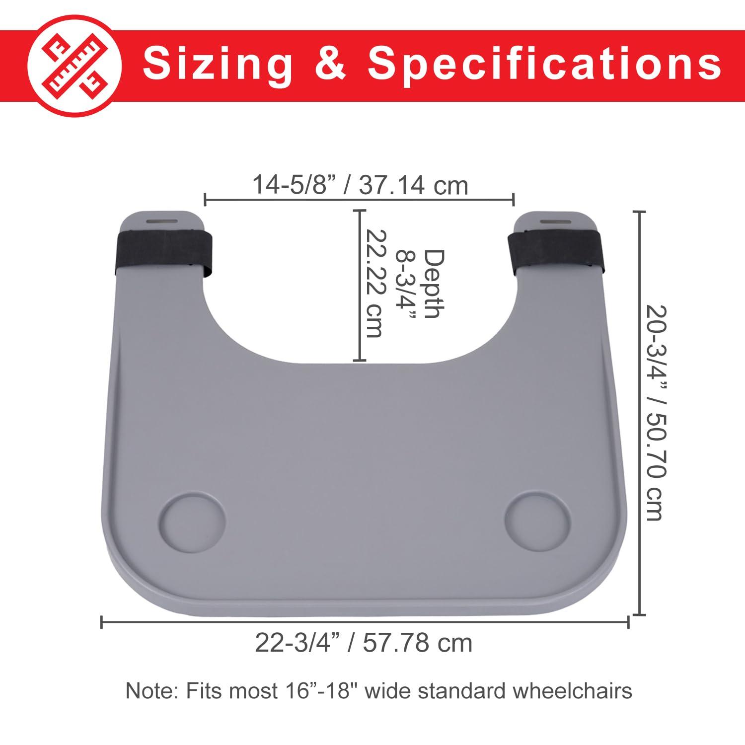 AlveyTech AlveyTech Gray Wheelchair Tray Table with Cup Holder - Lap Desk for 16-18" Wide Seat Medical Wheelchairs or Transport Chairs - ABS Plastic Construction - for Adults & Kids