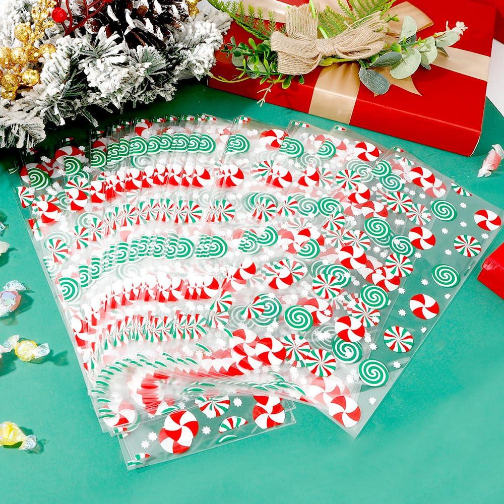 Luktastic Christmas Treat Bags, Christmas Cellophane Bags, 100Pcs Christmas Candy Bags, Cellophane Treat Bags with Twist Ties, Cellophane Gift Bags Cookie Bags Goodie Bags for Xmas Holiday Party Favors Supplies